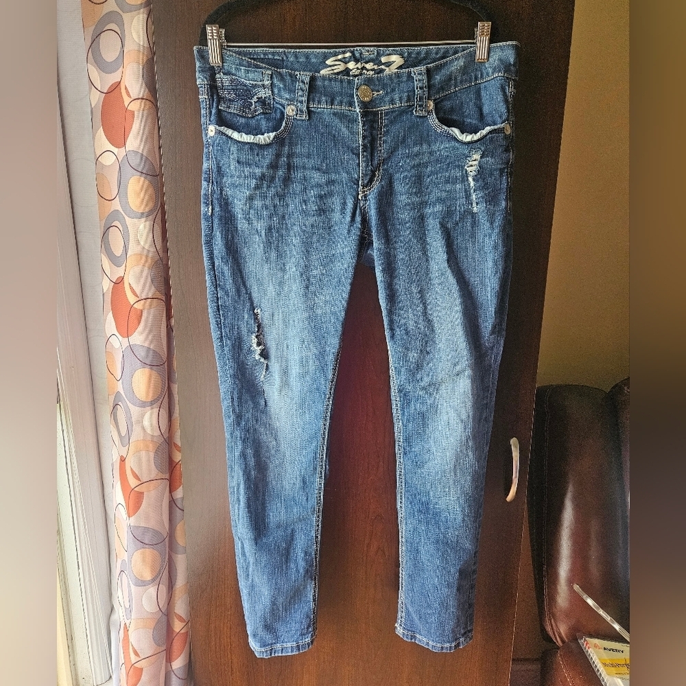 Blue Distressed Women's Sevem Jeans Size 12
